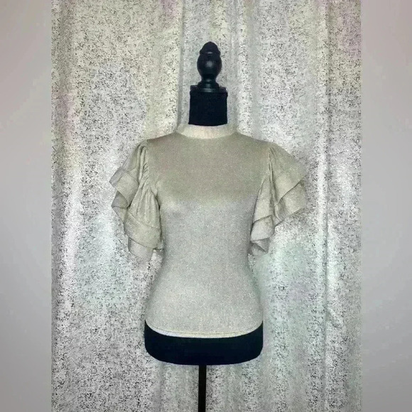 Tops - Metallic soft champagne silver/gold blouse